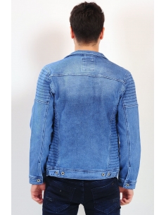 Shoulder Detail Double Pocket Blue Mens Jeans Jacket 2