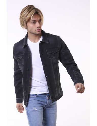 Shoulder Detail Washable Smoked Men's Denim Jacket