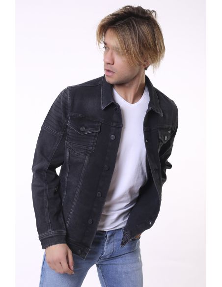 Shoulder Detail Washable Smoked Men's Denim Jacket