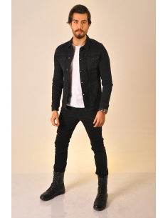 Black Knitted Mens Jeans Jacket