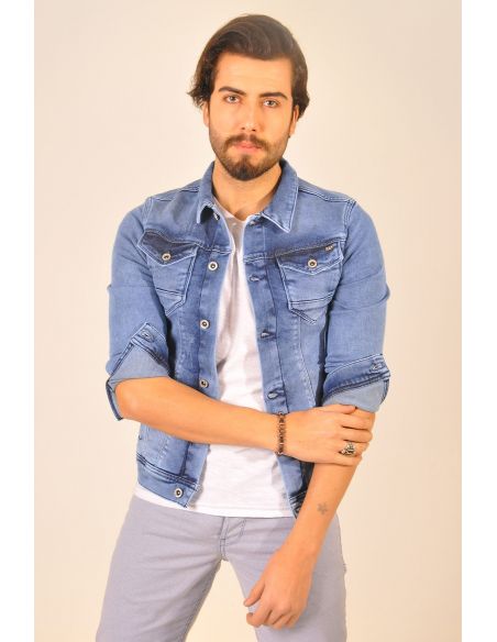 Light Blue Buttoned Men's Jeans Jacket