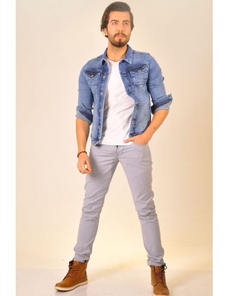 Light Blue Buttoned Men's Jeans Jacket