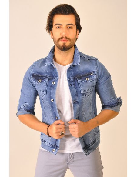 Light Blue Buttoned Men's Jeans Jacket