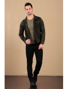 Rigid Detail Camouflage Khaki Mens Jeans Jacket 2