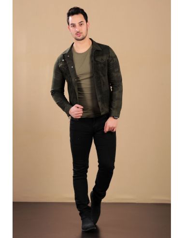 Full Sleeve Casual Wear Mens Olive Green Denim Jacket, Size: M-XL at Rs  1150 in Ludhiana