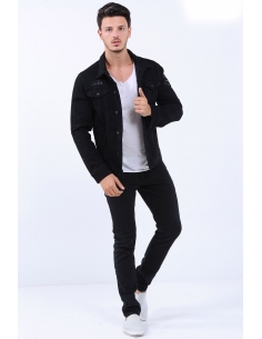Black Mens Jeans Jacket with Coat