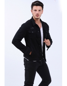 Black Mens Jeans Jacket with Coat 2