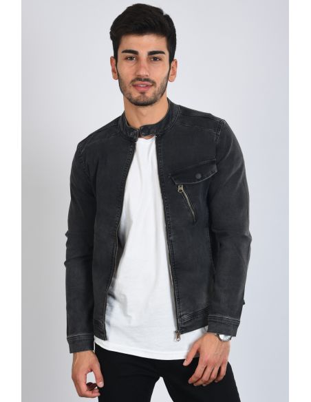 Pocket Zipper Smoked Mens Jeans Jacket