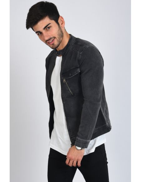 Pocket Zipper Smoked Mens Jeans Jacket