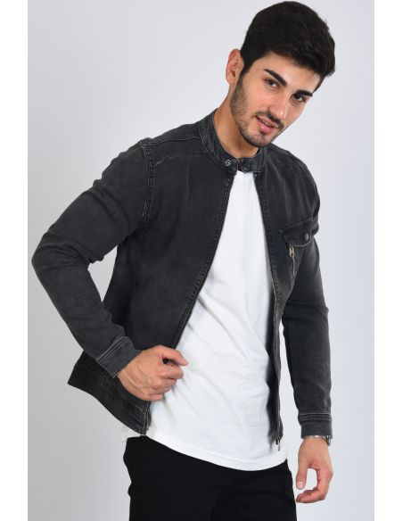 Pocket Zipper Smoked Mens Jeans Jacket