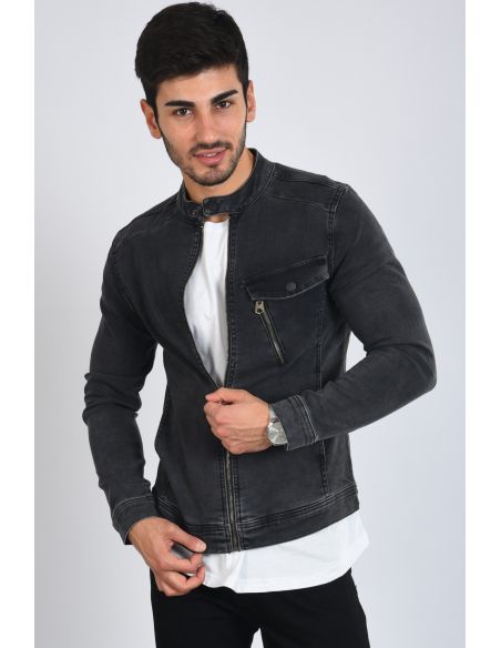 Pocket Zipper Smoked Mens Jeans Jacket