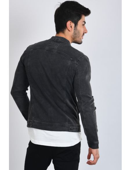 Pocket Zipper Smoked Mens Jeans Jacket