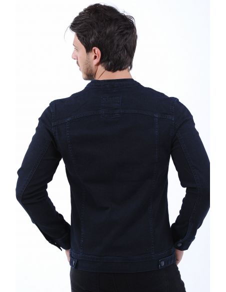 Pocket Zipper Dark Navy Blue Mens Jeans Jacket