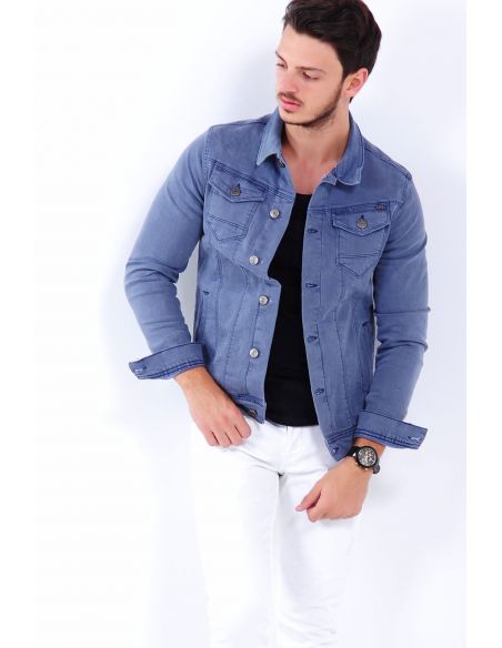 Double Pocket Light Blue Mens Jeans Jacket