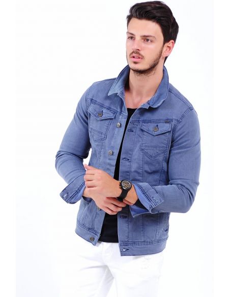 Double Pocket Light Blue Mens Jeans Jacket