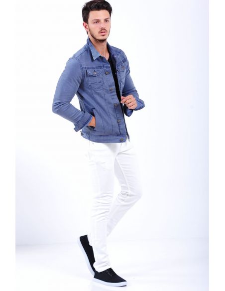 Double Pocket Light Blue Mens Jeans Jacket