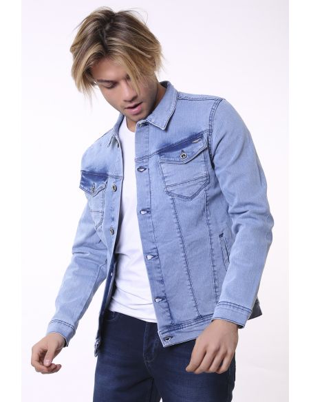 Double Pocket Ice Blue Mens Jeans Jacket