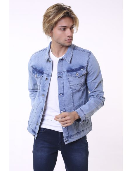 Double Pocket Ice Blue Mens Jeans Jacket