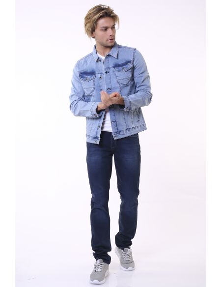 Double Pocket Ice Blue Mens Jeans Jacket