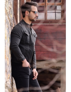 Double Pocket Detail Zippered Smoked Men Jeans Jacket 2