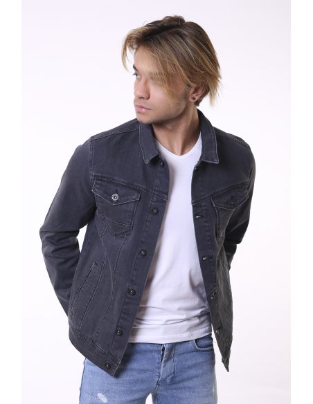 Men's Denim Jacket with Double Pocket Button