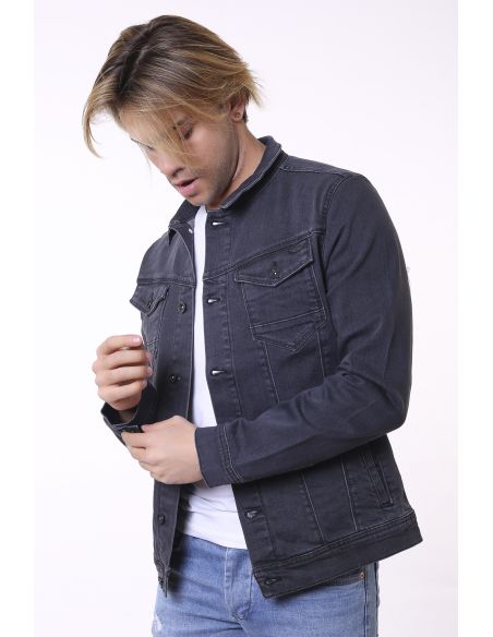 Men's Denim Jacket with Double Pocket Button