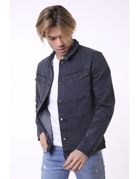 Veste en jean pour hommes avec bouton à double poche