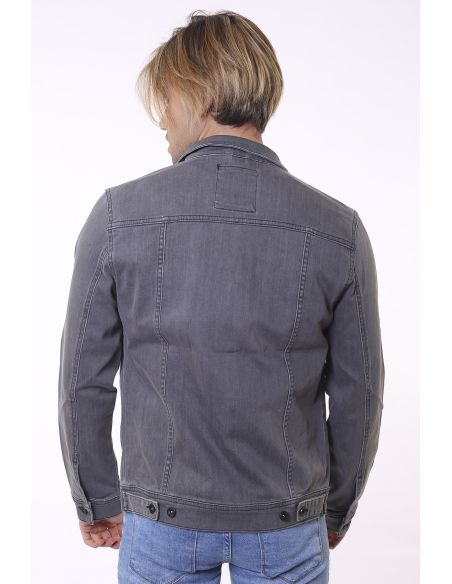 Veste de jeans à double poche boutonnée gris clair