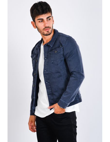 Double Pocket Buttoned Smoked Mens Jeans Jacket