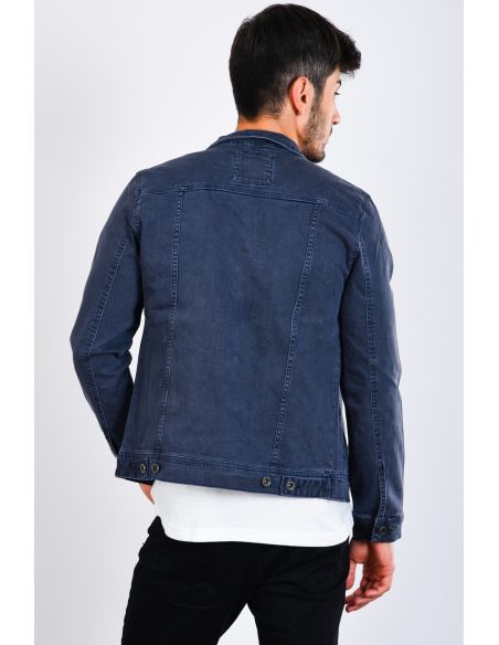 Double Pocket Buttoned Smoked Mens Jeans Jacket