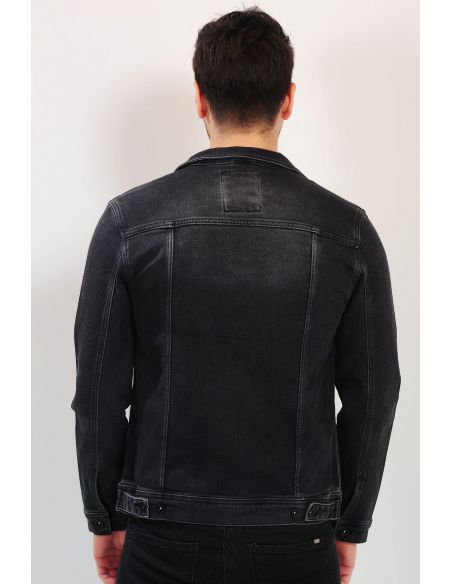 Double Pocket Buttoned Smoked Mens Jeans Jacket