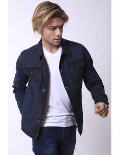 Double Pocket Buttoned Khaki Smoked Detail Mens Jeans Jacket 2