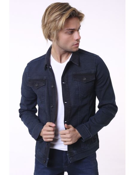 Veste en jean pour hommes à double poche boutonnée fumé kaki