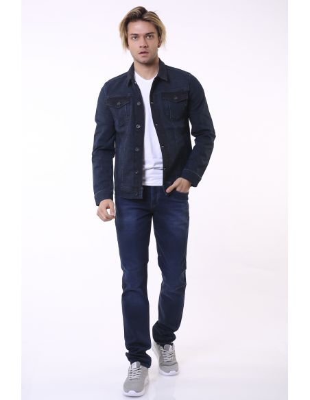 Veste en jean pour hommes à double poche boutonnée fumé kaki