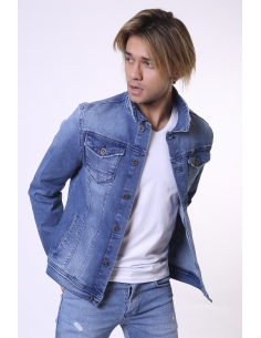 Blue Jeans Jacket with Double Pocket Button