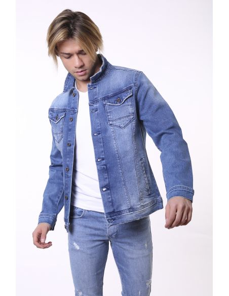 Blue Jeans Jacket avec bouton double poche