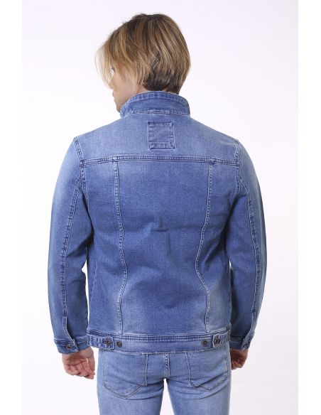 Blue Jeans Jacket avec bouton double poche