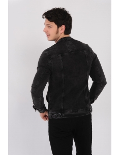 Double Pocket Zippered Smoked Men's Jeans Jacket 2
