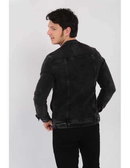 Double Pocket Zippered Smoked Men's Jeans Jacket