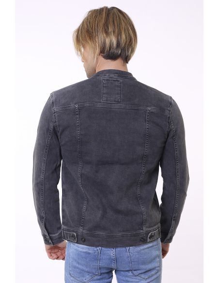 Double Pocket Zippered Grey Smoked Men's Jeans Jacket