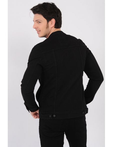 Double Pocket Zippered Black Mens Jeans Jacket