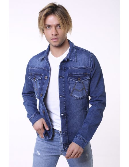 Double Pocket Embroidered Blue Jeans Jacket