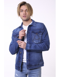 Double Pocket Embroidered Blue Jeans Jacket 2
