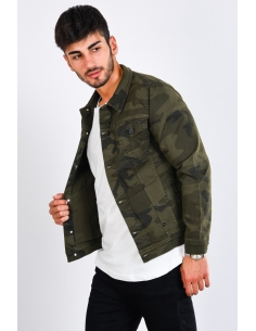 Double Pocket Camouflage Pattern Khaki Mens Jeans Jacket