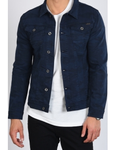 Double Pocket Navy Blue Camouflage Mens Jeans Jacket 2