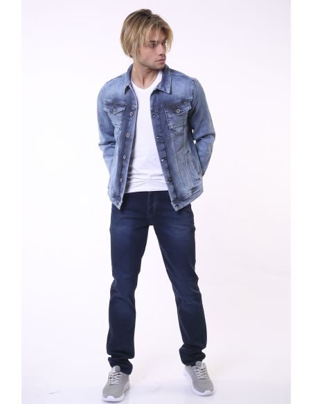 Double Pocket Blue Mens Jeans Jacket