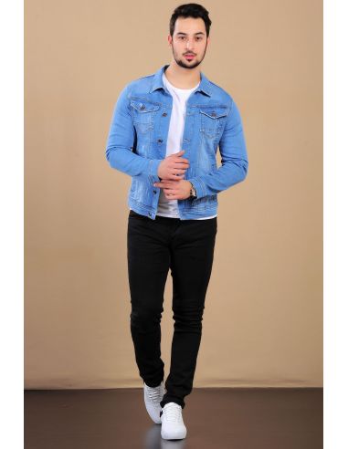 Double Pocket Blue Mens Jeans Jacket Model-2