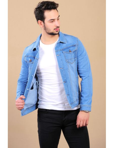 Double Pocket Blue Mens Jeans Jacket Model-2