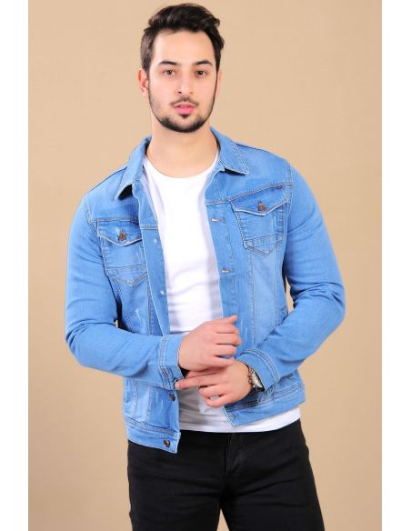 Double Pocket Blue Mens Jeans Jacket Model-2