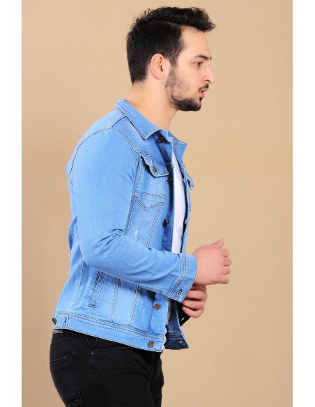 Double Pocket Blue Mens Jeans Jacket Model-2